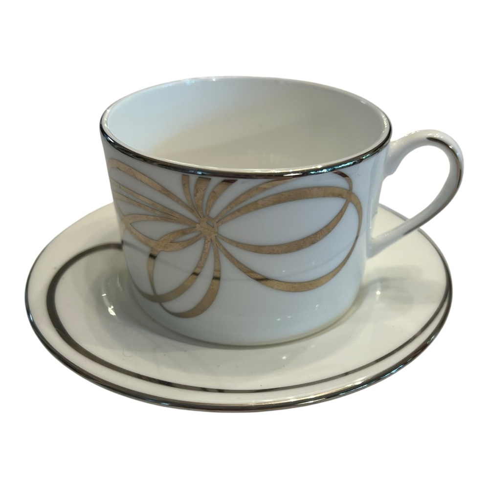 Kate Spade Lenox Belle Boulevard Teacup and Saucer White and Silver